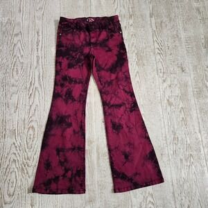 Art Class Girls Flare Jeans Burgundy Black Tie Dye Acid Wash Retro Boho Size 14
